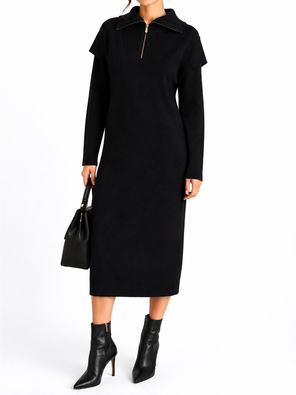 EUC Massimo Dutti Wool Knit Front Zip Maxi Dress in Black size M